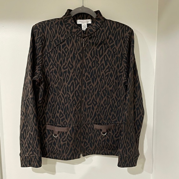 Rafael Sport Black Brown Zip Front Jacket Blazer Stretch Size medium - Picture 1 of 3